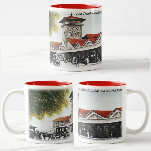 Ly sứ cốc sứ in tranh vẽ danh lam thắng cảnh quê hương, quà tặng lưu niệm Việt Nam(1cái)